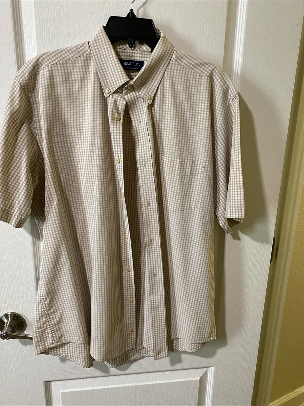 Puritan Men's Short-Sleeve Button-Down Shirt in Beige Plaid